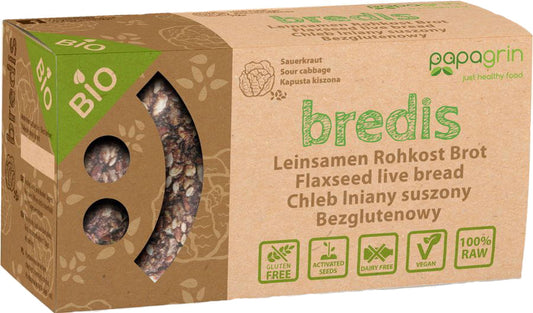 Getrocknetes Leinbrot mit Sauerkraut von PAPAGRIN, glutenfrei, BIO, 70 g, knuspriges, veganes Getreidegebäck.