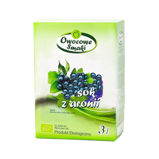 Bio Aroniensaft von OWOCOWE SMAKI in 3-Liter-Flasche, dunkle Aroniabeeren in Flasche, fruchtig und naturbelassen