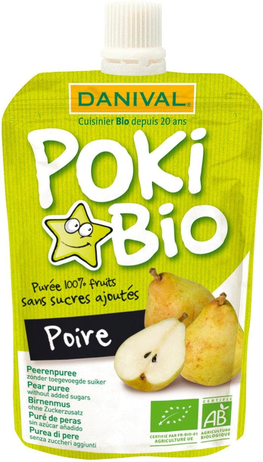 Bio Birnenpüree von DANIVAL in 90 g Glas, reines Fruchtpüree ohne Zuckerzusatz, in einer transparenten Verpackung.