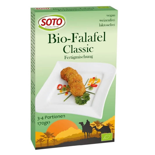 Bio Falafelpulver von SOTO in 170 g Packung, fein gemahlen, ideal für vegane und vegetarische Gerichte, Nahaufnahme
