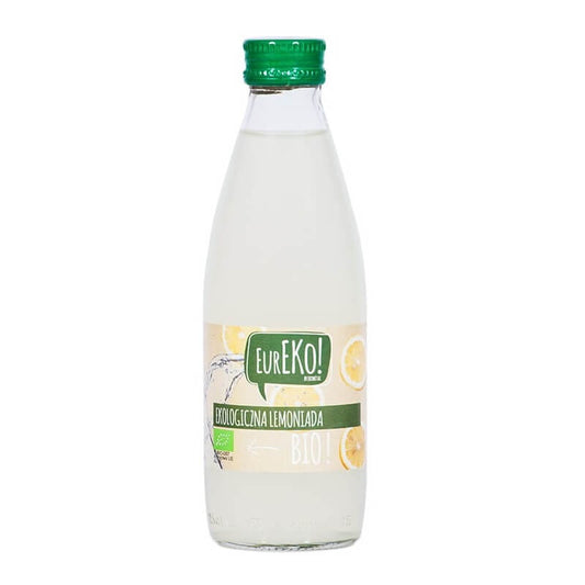 Bio-Limonade von EUREKO in 250 ml Flasche, erfrischendes Getränk mit natürlichen Zitronengeschmack, auf dem Bild sichtbar.